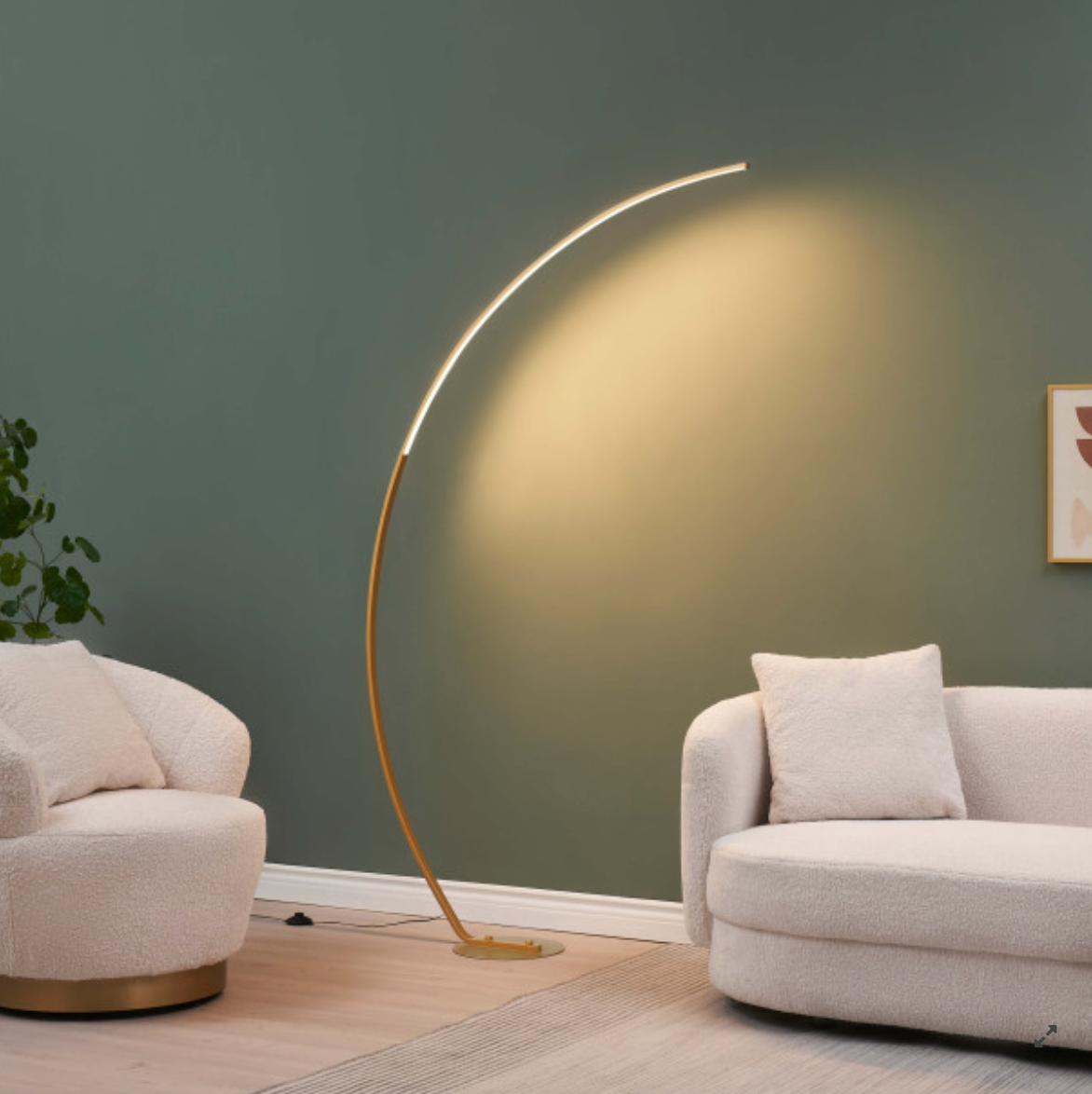 Lampadaire courbé LED dimmable laiton mat 184 cm - Thalia