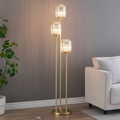 Grand lampadaire triple doré verres ambrés - Rosalia
