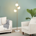 Lampadaire doré 3 globes blanc - Estrela