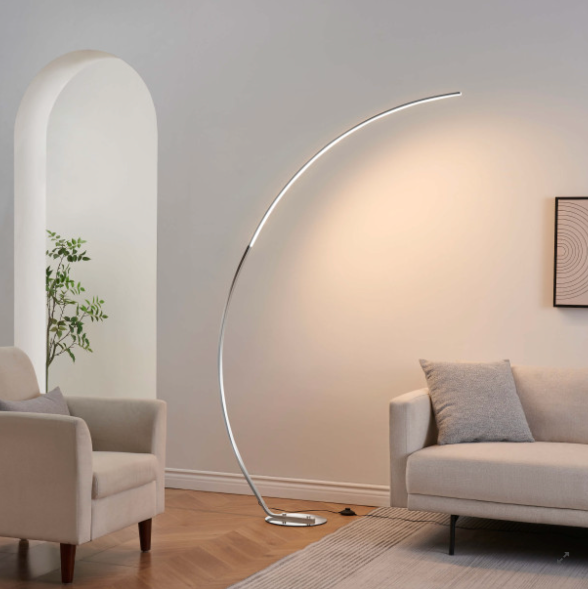Grand lampadaire courbé LED dimmable chromé 184 cm - Thalia
